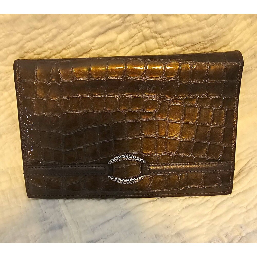 Brighton, Tignanello Brown Croc Embossed Checkbook Wallet, Zipper Closure,